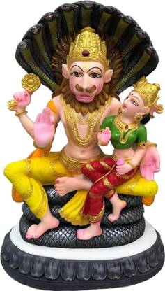 Sri Krishna Culture Large Narsimha Dev Murti With Laxmi Ji On Lap-Hindu God and Goddess Idol/Statue/Murti/Figurine-Height-20"-Polyster Resin-Multicolour Decorative Showpiece  -  50.8 cm