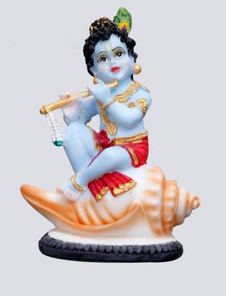 Sri Krishna Culture Baby Krishna Murti On Conch Shell God Idol Figurine Decorative Showpiece  -  11.43 cm