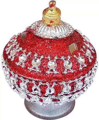 RUHAILA RED PLASTIC AND BRASS METAL SINDOOR BOX IN VERY ATTRACTIVE DESIGN KUMKUM DIBBI FOR GIFT PURPOSE AND SELF USE Decorative Showpiece  -  6 cm
