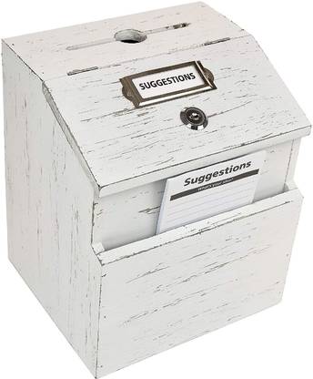 Rustic White Wooden Suggestion Box with Lock Suggestion Box