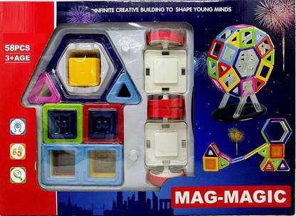 ZAMZAM Mag Magic Magnetic Blocks 58 Pc - Magnetic Building Blocks, Educational Magnetic Tiles and Magnetic Building STEM Toy for Kids/ Boys