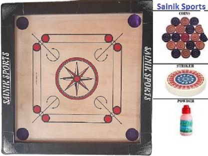 Sainik sports 20 INCH Wooden Round Pocket Carrom with 24Coins, 1Striker and Carrom Powder 50 cm Carrom Board