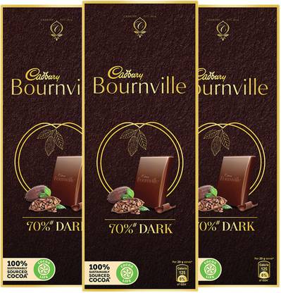 Cadbury Bournville Rich Cocoa 70% Dark Chocolate Bar, 80g-Pack of 3 Bars