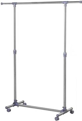 Vastra Steel Floor Cloth Dryer Stand Stainless Steel Adjustable Rolling Garment Rack, Single Rail Rolling Clothes Rack, Extensible Clothing Hanging Rack