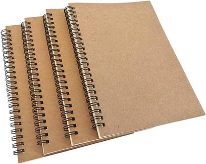 INNAXA A5 Spiral (Wiro) Notebook, Brown Kraft A5 Cover Page, Journal, Notebook Best Friend Gift, Spiral Notebook, Sketchbook, Scrapbook (Pack Of 4) A5 Notebook Blank 100 Pages