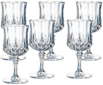 escora (Pack of 6) LongChamp Wine Glasses/Crystal Clear Champagne Wine Glasses with Diamond Cuts for Any Occasion (230ml, Set of 6) Glass Set Wine Glass