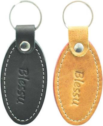 Blessu OVAL SHAPE GENUINE LEATHER KEYCHAIN SET OF TWO Key Chain