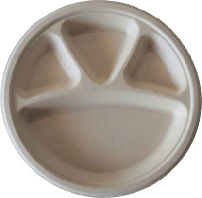 Vissage Biodegradable 4 Compartment 11 Inch Disposable Round Plates Dinner Plate