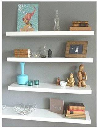 Fleurs De Rocaille Wood Utility Wall Shelf White - Pack of 4 (Size: Big(24x5.5 inch), Small (20x5.5 Inch) Wooden Wall Shelf