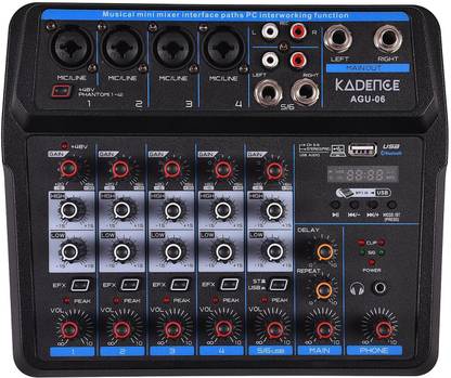 Xtreme Acoustics AGU-06 6 channel usb analog audio channel mixer with usb input port , 48v phantom power, bluetooth connectivity . Analog Sound Mixer