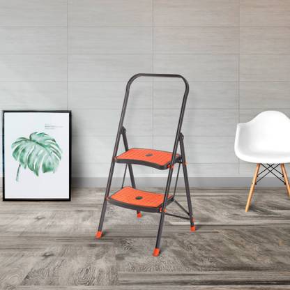 Bathla Boost Rhino 2-Step Foldable Steel Ladder with Anti-Slip Steps (Black+Orange) Steel Ladder