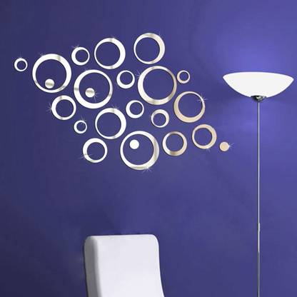 wall1ders 100 cm Wall1ders 3D Acrylic 3D Mirror Home & Office 23 pieces ring and dots silver (Pack of 23) Self Adhesive Sticker