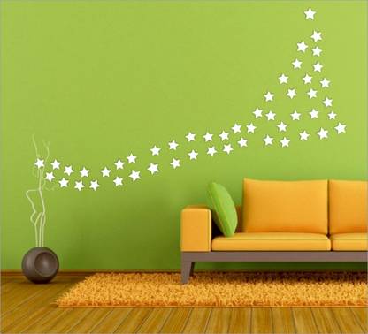 wall1ders 120 cm 70 "STARS" White 3D Acrylic Wall Stickers (Pack of 70) Self Adhesive Sticker