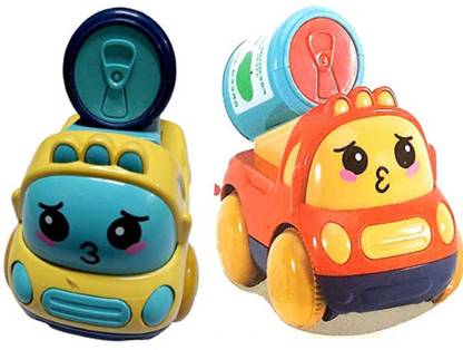 FLICK IN Unbreakable Baby Soda Cane Car Running Speed Push and Go Friction Powered Green Apple, Blueberry and Strawberry Truck Toy for Kids (Pack of 2) (Multicolor)