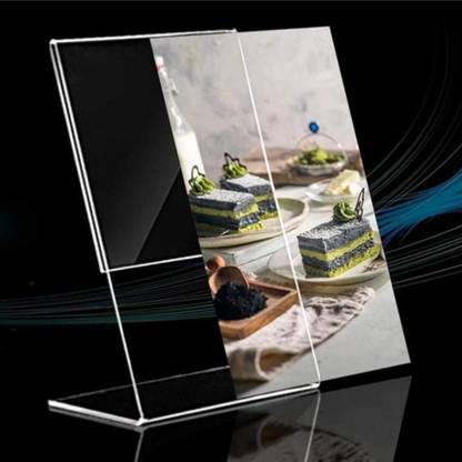 laxmi acrylic Acrylic Display Stand Paper Signage Holder/Acrylic Photo Frame/Menu Stand (L Stand 8 inch x 6 inch) - Pack of 2 Pieces Card Display Stand