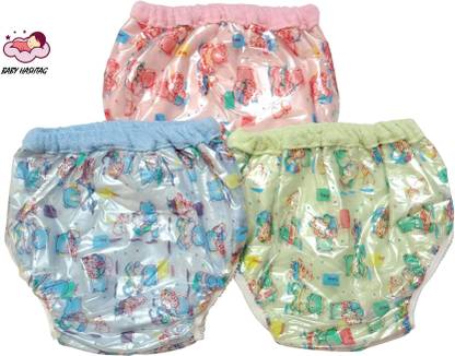 Baby Hashtag PVC Baby Plastic Toweling Reusable, Washable Diaper/Nappy Pants (Multi Colors) (Pack of 3)