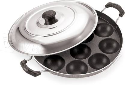 iVBOX ®Non-Stick 12 Cavity Appam Patra/Maker Hammer-Tone Coating Paniarakkal with Lid 1 L capacity 23 cm diameter
