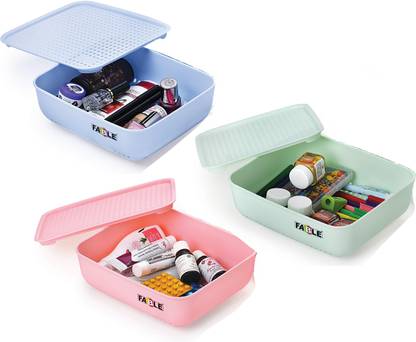 Nabhya Plastic Croma 3 Pieces Big Size Multipurpose Storage Basket with Lid Storage Basket
