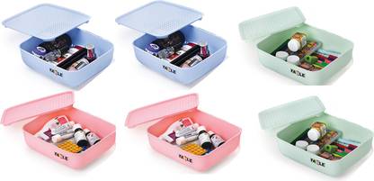 Nabhya Plastic 6 Pieces Big Size Multipurpose Storage Basket with Lid Storage Basket