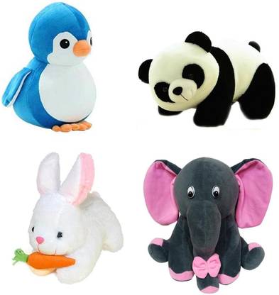 TITLEE Soft Toys Combo for Kids in Low Budget Penguin, Panda, Rabbit with Carrot, Grey Baby Elephant  - 28 cm