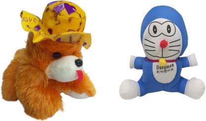 NISHKARSH CUTE DORAEMON & DOG WITH HAT COMBO SOFT TOYS FOR KIDS  - 26 cm
