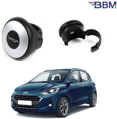 BBM Mini I-Pop Strong Steering Wheel Knob Roller Spinner Power Handle Holder Silver & Black combination compatible with Hundai i10 Grand Nios Vehicle Steering Wheel For Cars