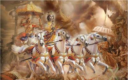 Lord Shree Krishna with Arjun Mahabharat Mahabharat Poster for Room Paper Print