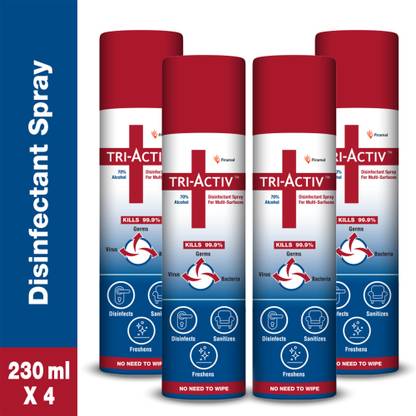 Tri-Activ by Piramal 70% Alcohol Based Disinfectant / Sanitizer Spray for Multi-Surfaces and Air - 230ml, Pack of 4