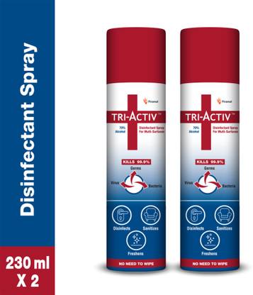 Tri-Activ 70% Alcohol Based Disinfectant / Sanitizer Spray for Multi-Surfaces and Air - 230ml, Pack of 2