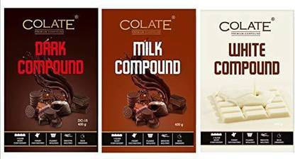 Colate COMPOUND PACK 3 DARK WHITE AND MILK 400G Chocolate Baking Bars Solid