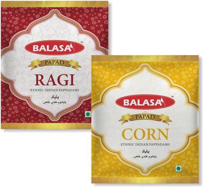 balasa CORN (MAKKA) PAPAD (400GMS) + RAGI (NACHNI) PAPAD (400GMS) - COMBO (Pack of 2)