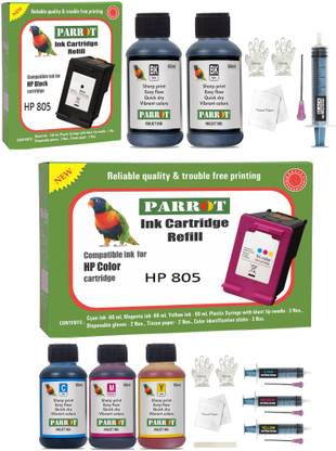 Parrot ink cartridge refill for HP 805 Black + Tri Color Combo Pack Ink Cartridge