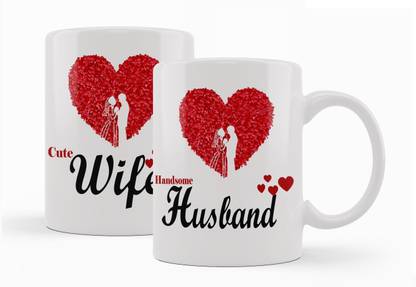 Nakul Cute Wife Handsome Husband Printed Coffee gift for Couple Ceramic Coffee Mug