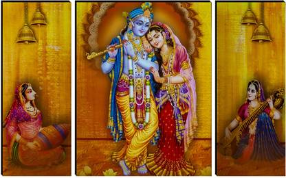 Indianara 3 PC SET OF RADHA KRISHNA MDF ART PAINTING WITHOUT GLASS (3520 FL) Digital Reprint 12 inch x 18 inch Painting