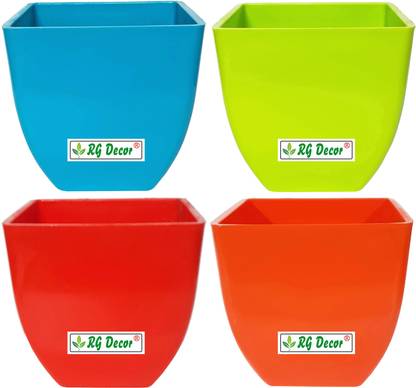 RGDECOR 4 Pearl Plastic Planters | 5 Inch | Plant Pots | Plastic Gamla | Flower Pot | Plant Container Set