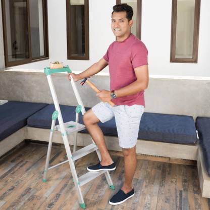 Bathla ECO - 2-Step Foldable Aluminium Ladder for Home with Smart Platform & Tool Tray Aluminium Ladder