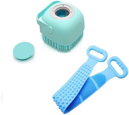 MEGAZTORE Combo Silicone Soft Bath Body Brush with Shampoo Dispenser Back BrushUltra Exfoliating Scrubber Deep Cleaning Gentle Massage Exfoliation Kids Men Women use in Shower Scrub (Multicolor)