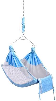 Kidzy King Baby Hammock-Blue with Hanging Link Chain, Spring Set and Mosquito Net. Premium, Affordable Baby Hammock. Designed and Made in India. Best for Travelling and Home Usage.
