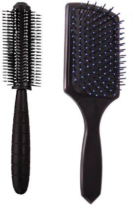 E-DUNIA Best Combo of Cushion Paddle Hair Brush and Round Hair Comb Brush with Soft Nylon Bristles for Women and Men