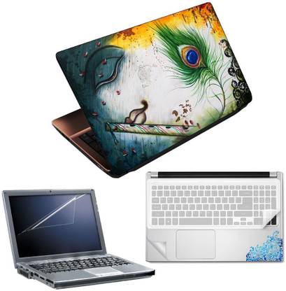 FineArts Krishna Flute 4 in 1 Laptop Skin Pack with Screen Guard, Key Protector and Palmrest Skin Combo Set