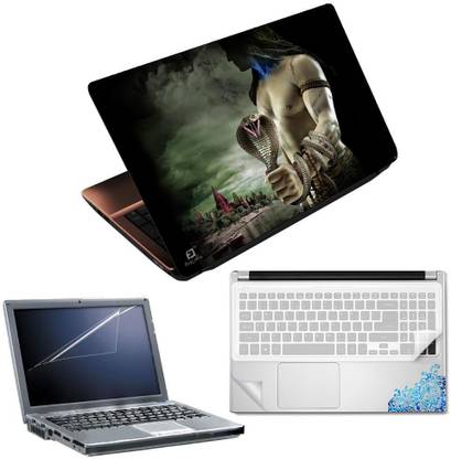 FineArts Lord Shiva 4 in 1 Laptop Skin Pack with Screen Guard, Key Protector and Palmrest Skin Combo Set