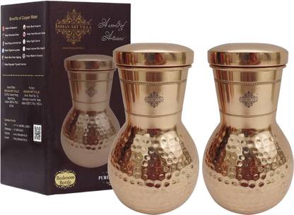 IndianArtVilla Matka Hammer Design Bedroom Bottle with Inbuilt Glass, Drinkware & Storage Purpose 1200 ml Bottle
