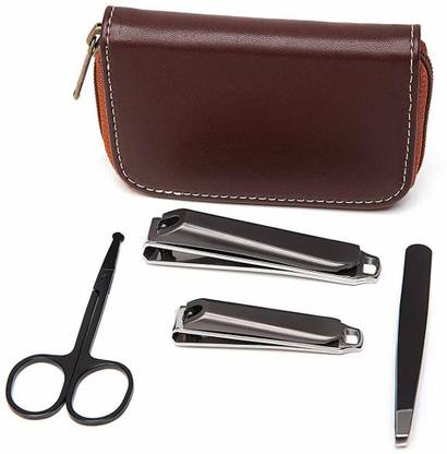 MensXP Mud Men's Tool Kit with Finger Nail Clipper, Toe Nail Clipper, Multipurpose Scissors, Tweezers & Carry Pouch, Tan Brown