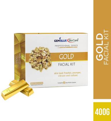 जेमब्लू बायोकेयर Gold Facial Kit,400gm, for Skin Look Fresher, Younger, Vibrant, and Radiant, Suitable All Skin Types, Complete Skin Care Kit 400 g
