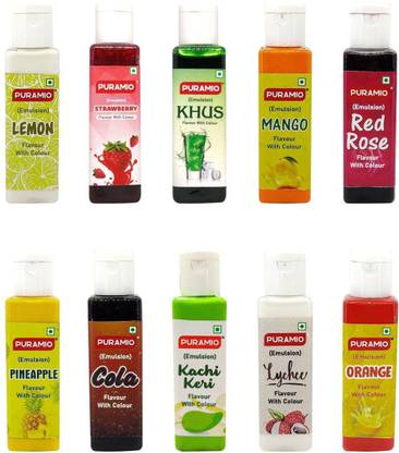 PURAMIO Flavour with Colour (Emulsion), Pack of 10, Each 30ml- Mixed Fruit Liquid Food Essence