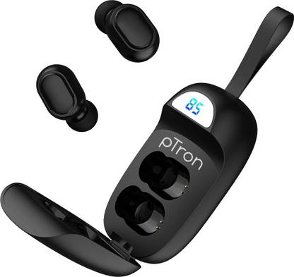 PTron Basspods 381 In-Ear True Wireless Bluetooth 5.1 Headphones with Deep Bass, 5 Hrs Playtime, Passive Noise Cancelation Earbuds with Built-in Mic & Digital Display Case Bluetooth