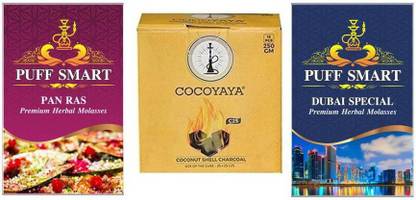 Puff Smart Pan Ras, Mint, Dubai Special with 250 gm Coconut coal Hookah Charcoals