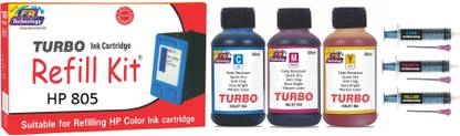 Turbo Ink Refill Kit for hp 805 with compatible ink, filling tools & instructions Tri-Color Ink Bottle