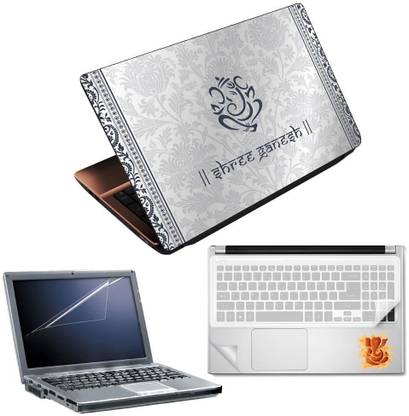 FineArts Lord Ganesh H047 4 in 1 Laptop Skin Pack with Screen Guard, Key Protector and Palmrest Skin Combo Set