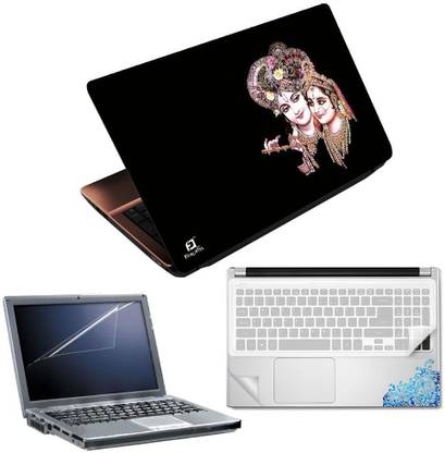 FineArts Radha Krishna Black 4 in 1 Laptop Skin Pack with Screen Guard, Key Protector and Palmrest Skin Combo Set